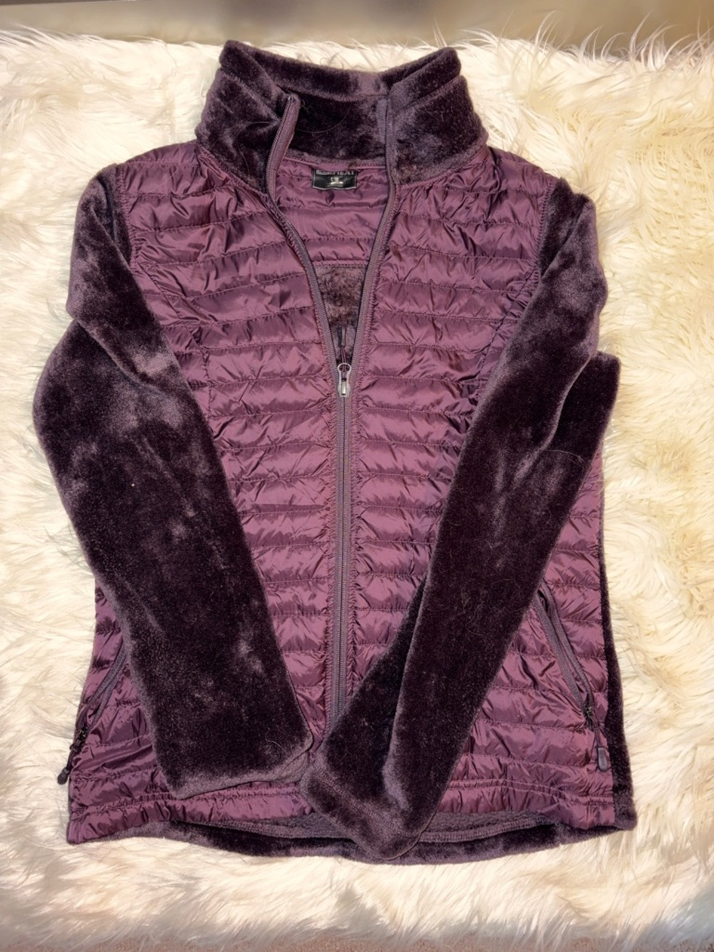 32 Degrees Quilted Jacket with Plush Sleeves - Plum
